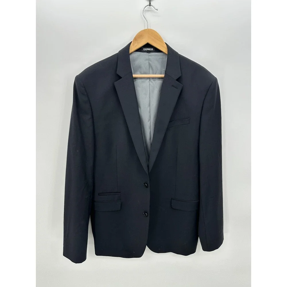 Express Mens Slim Fit 42L Black Wool Blend Stretch Blazer Jacket 2-Button